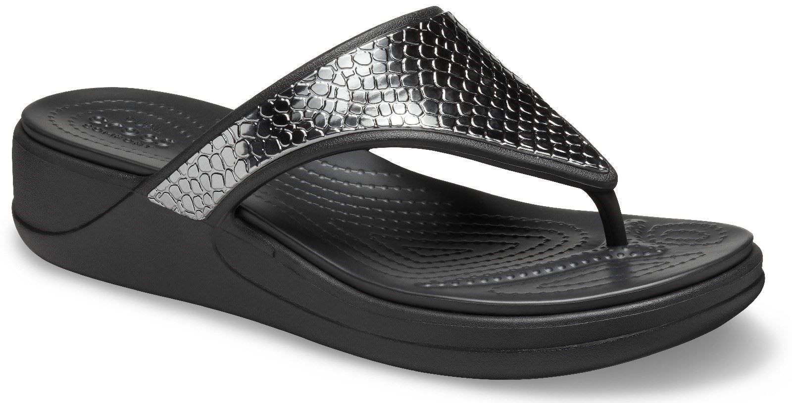 Crocs: Charcoal/Black Monterey Metallic Wedge Flip